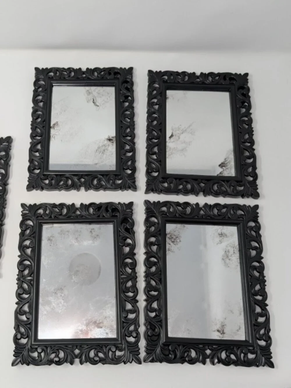 Set of 5 Ornate Black Gothic Mirrors - Distressed Gallery Wall Set - Victorian
